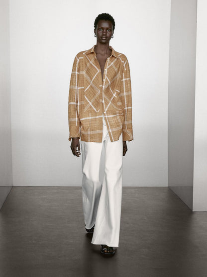 Flowing linen blend check shirt