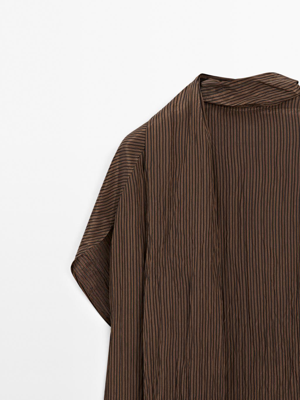 Pinstripe blouse with scarf collar