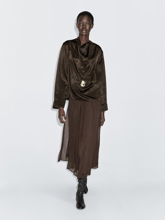 Flowing blouse with draped collar