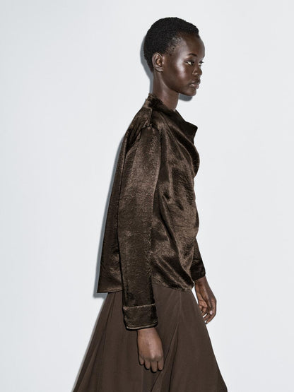 Flowing blouse with draped collar