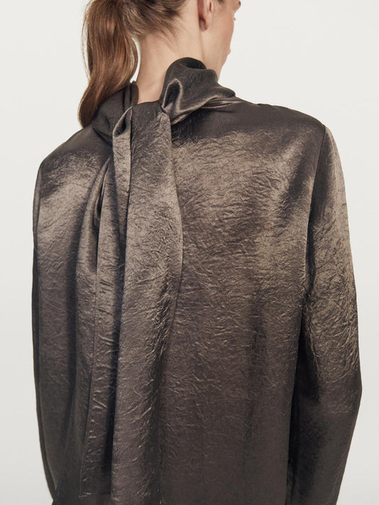 Flowing satin blouse with tie detail