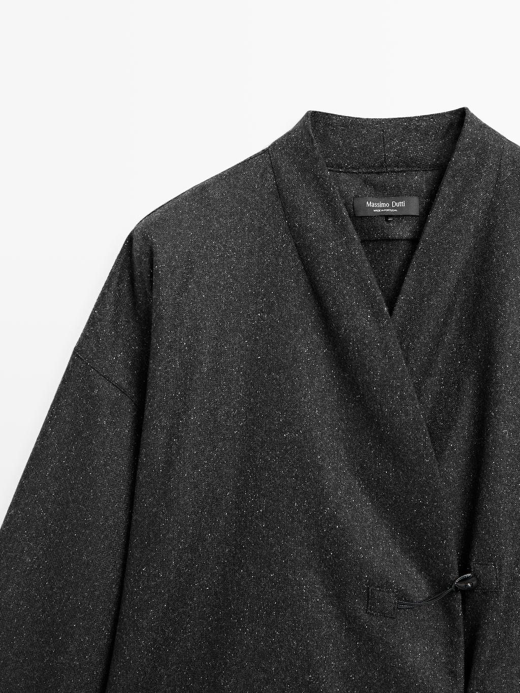 Knickerbocker yarn effect wool blend shirt with horn button detail