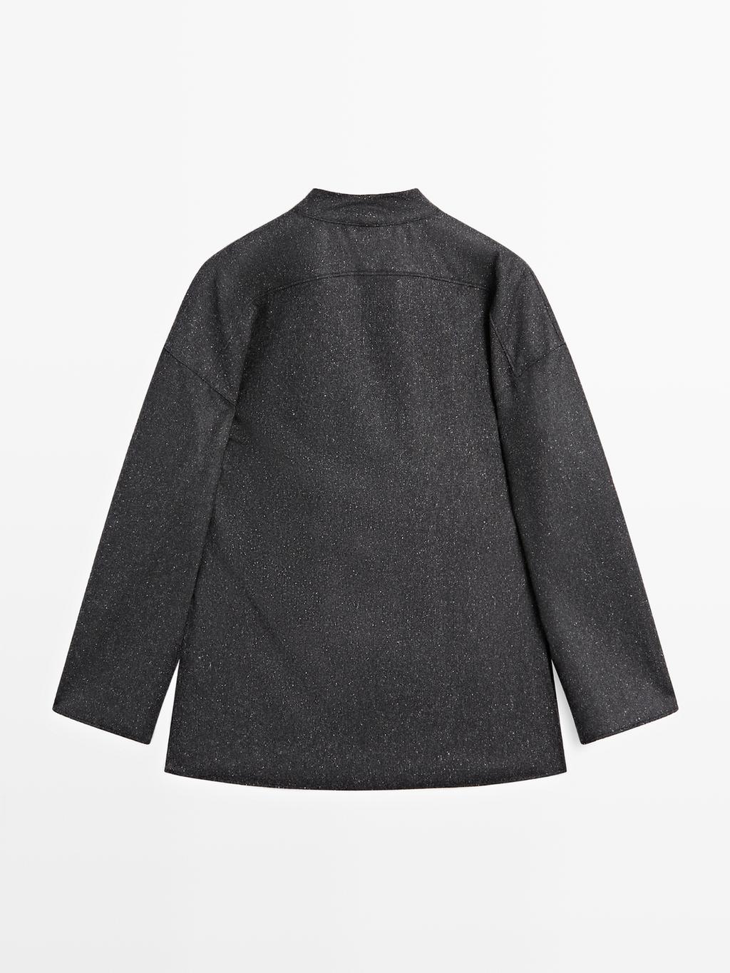 Knickerbocker yarn effect wool blend shirt with horn button detail