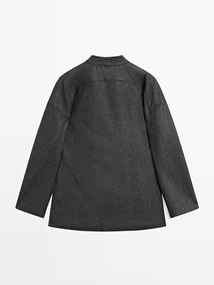 Knickerbocker yarn effect wool blend shirt with horn button detail