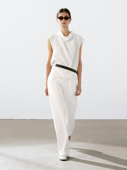 Flowing blouse with draped collar