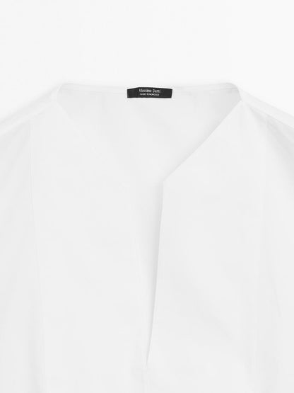 Poplin cotton blouse with elasticated detail