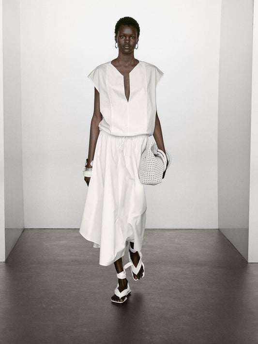 Poplin cotton blouse with elasticated detail