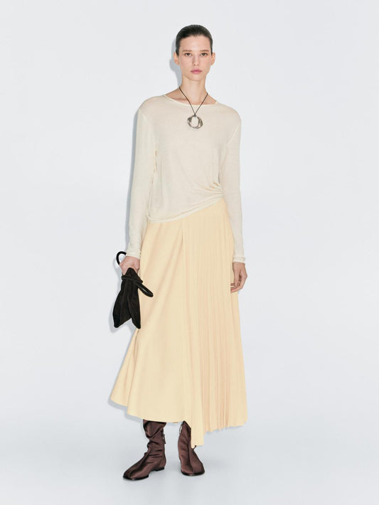 Asymmetric box pleat skirt