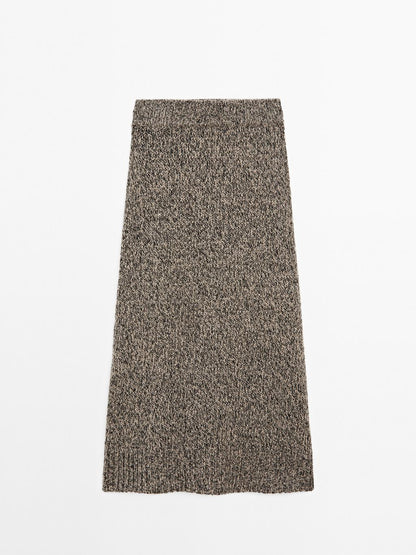 100% cashmere knit midi skirt