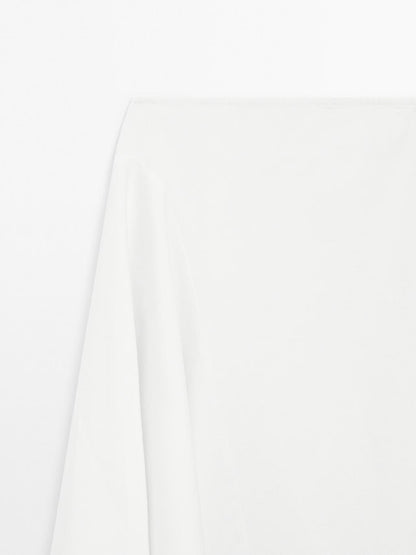 Asymmetric denim midi skirt