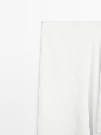 Asymmetric denim midi skirt