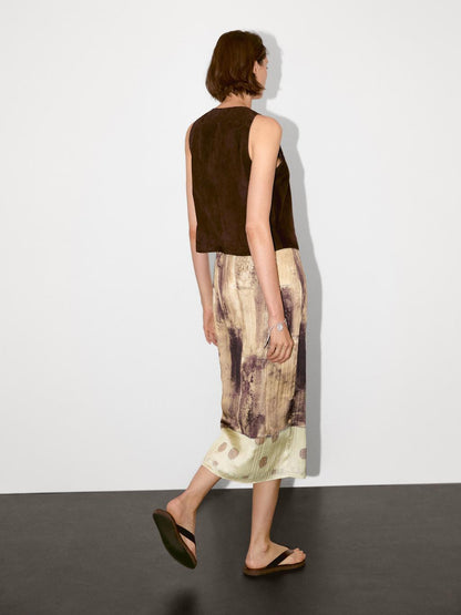 Printed satin midi skirt