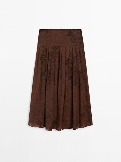 Flared floral print midi skirt