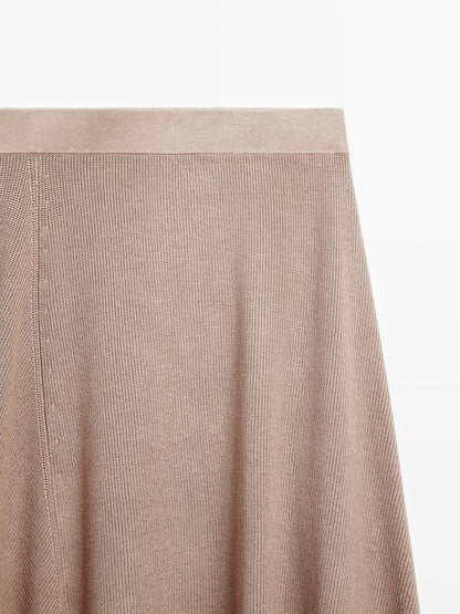 Asymmetric knit midi skirt