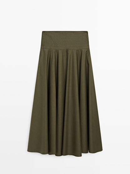 Flared midi skirt with sash belt