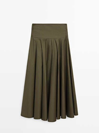 Flared midi skirt with sash belt