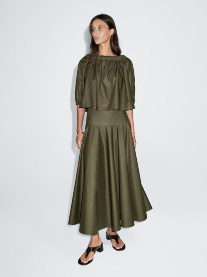 Flared midi skirt with sash belt