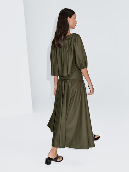 Flared midi skirt with sash belt