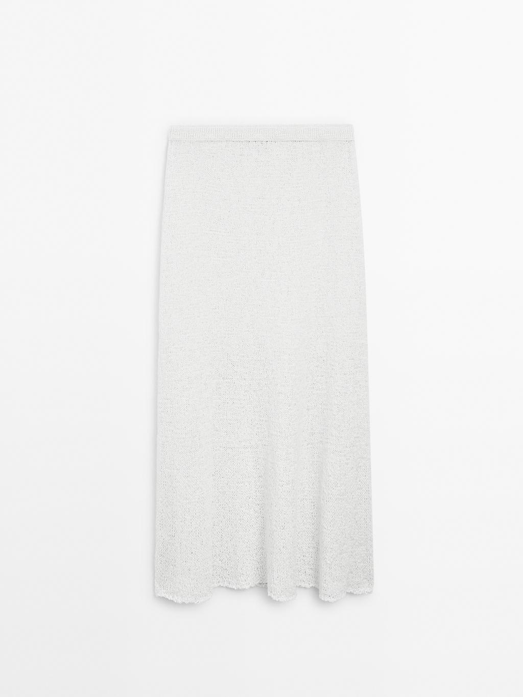 Cotton blend knit midi skirt