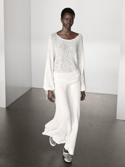 Cotton blend knit midi skirt