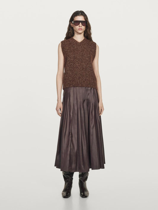 Pintuck midi skirt with waxed finish