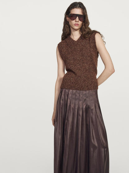 Pintuck midi skirt with waxed finish