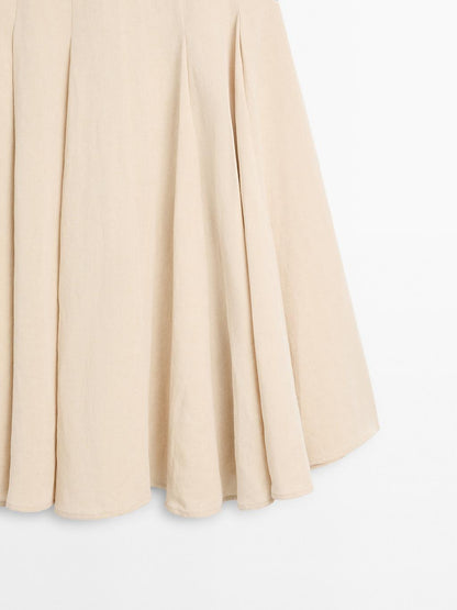 Flounce linen blend midi skirt