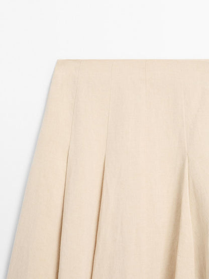 Flounce linen blend midi skirt