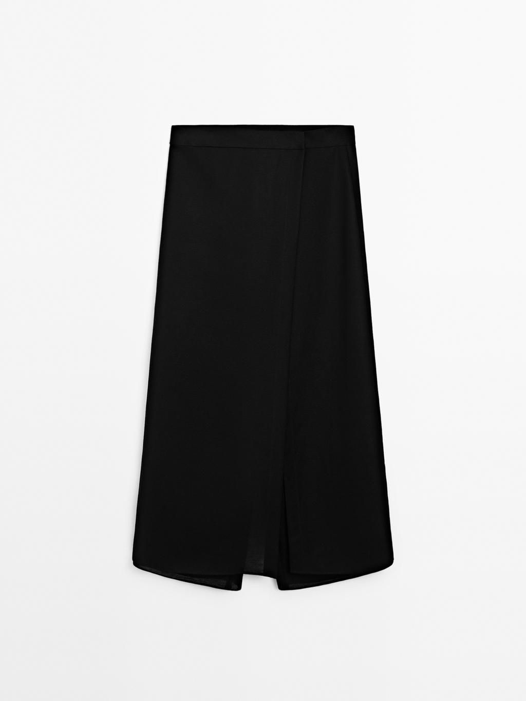 Long linen blend skort