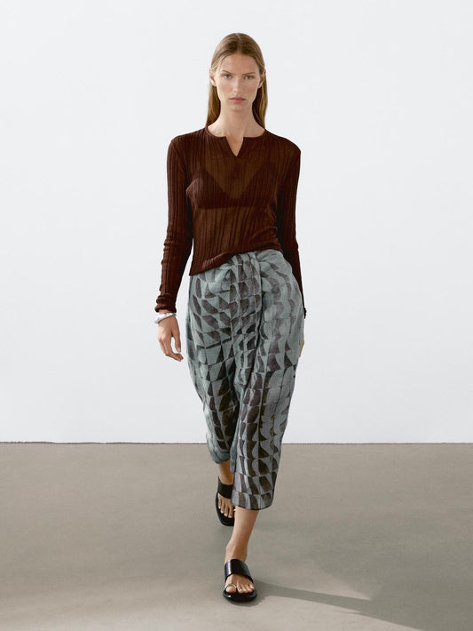 Printed midi skirt with gathered detail