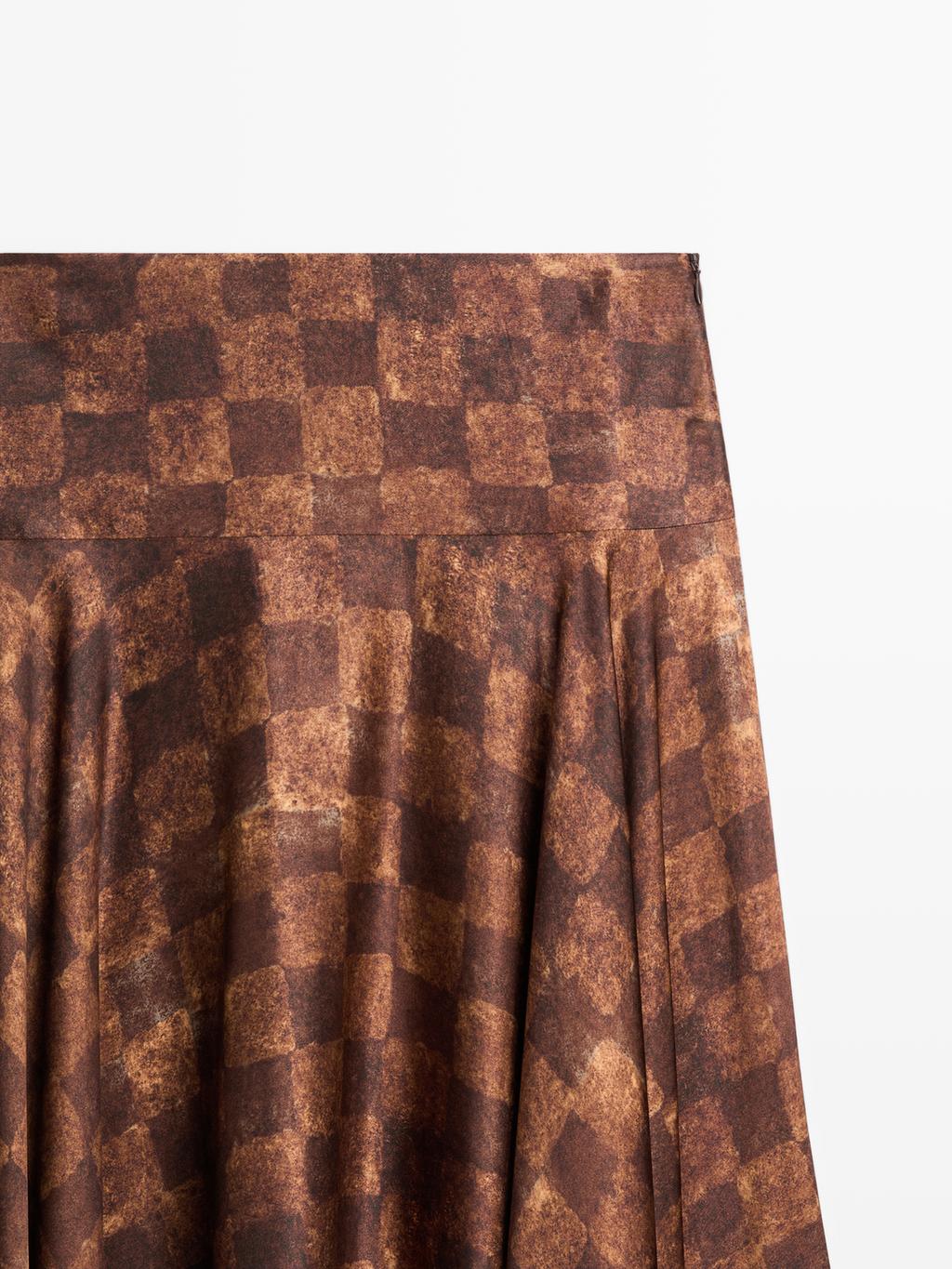 Chequered print midi skirt