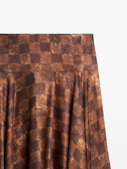 Chequered print midi skirt