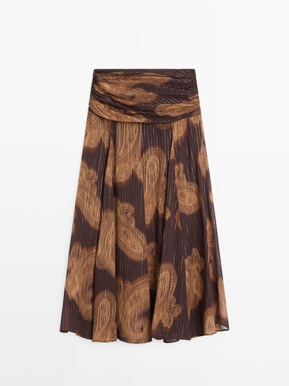 Flowing paisley print midi skirt