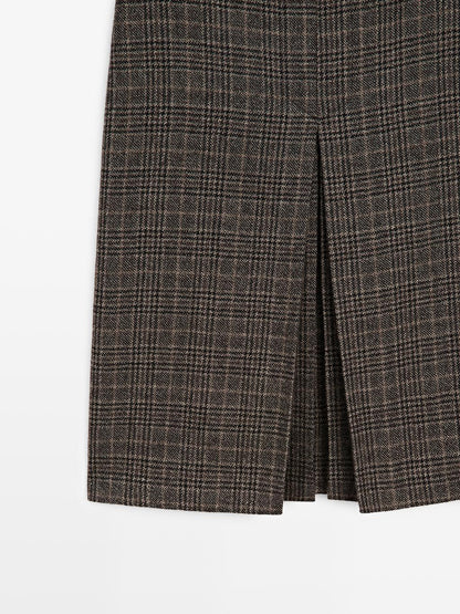 100% wool check midi skirt