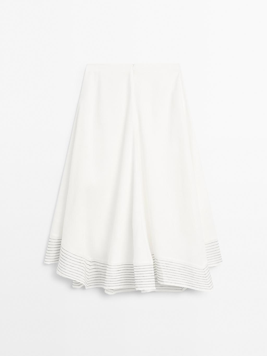Flared linen blend skirt with seam details
