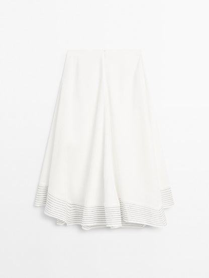 Flared linen blend skirt with seam details