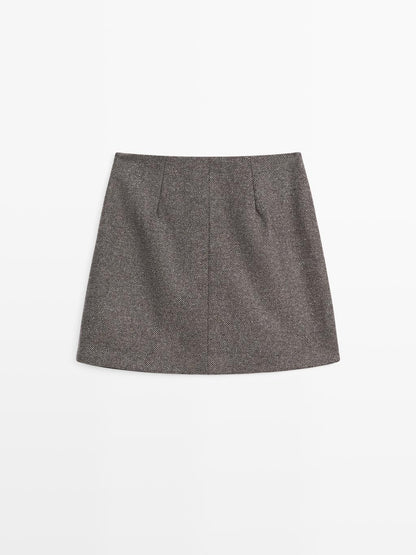 Alpaca and felt texture blend melange short skirt