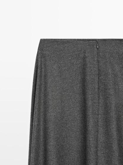 Flared wool blend midi skirt with pleat