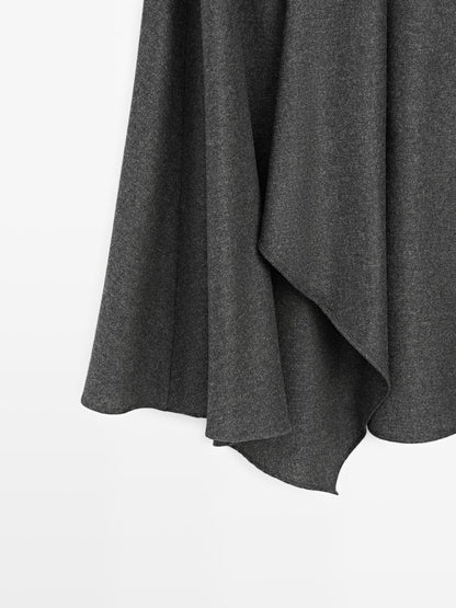 Flared wool blend midi skirt with pleat