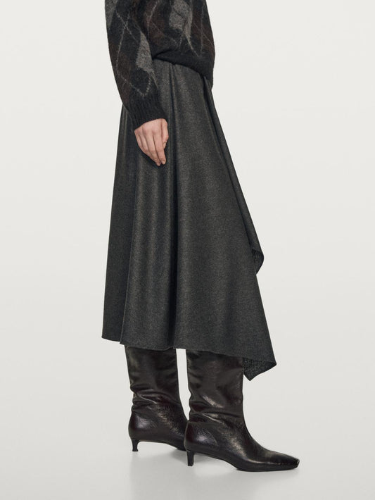 Flared wool blend midi skirt with pleat