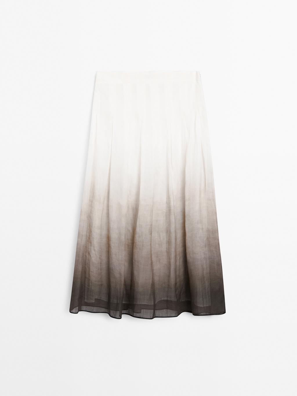 Ombre print box pleat midi skirt