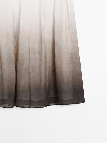 Ombre print box pleat midi skirt