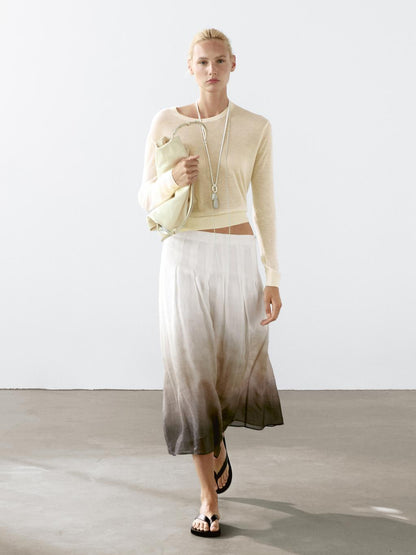 Ombre print box pleat midi skirt