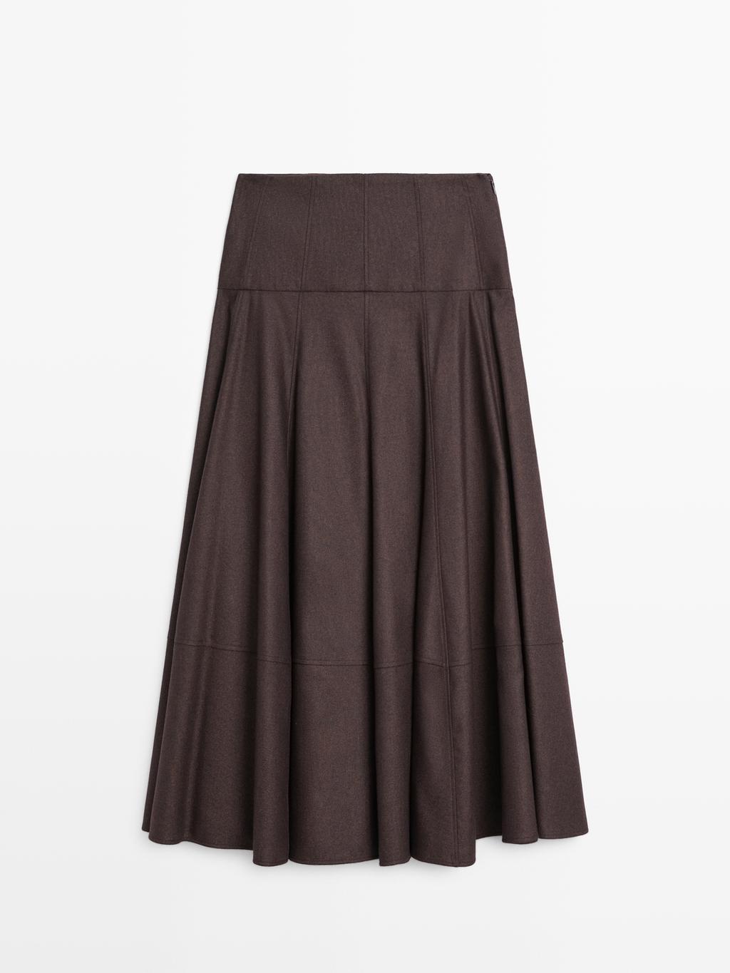 Wool blend midi skirt with yoke