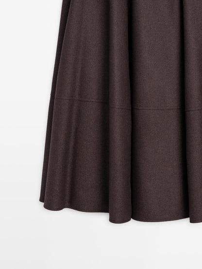 Wool blend midi skirt with yoke