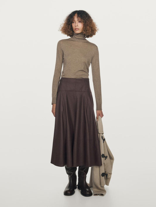Wool blend midi skirt with yoke