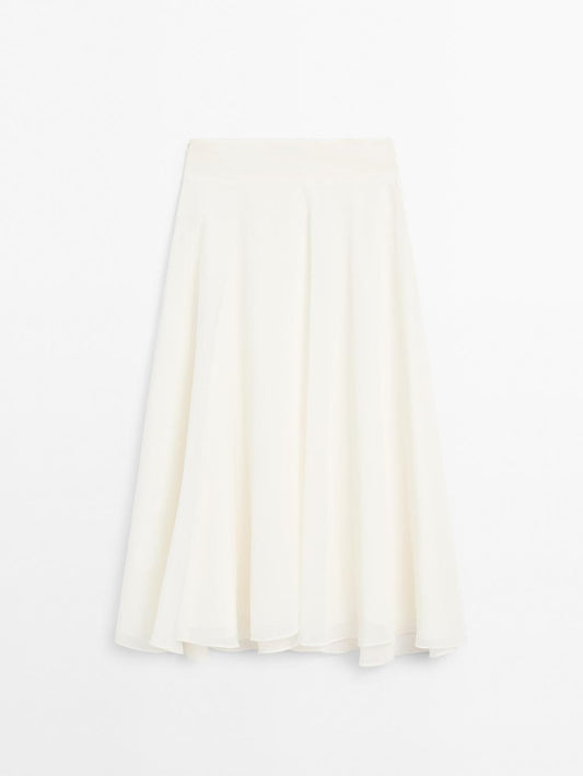Midi skirt with yoke and flounce