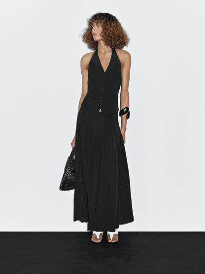 Flowing midi skirt with box pleats