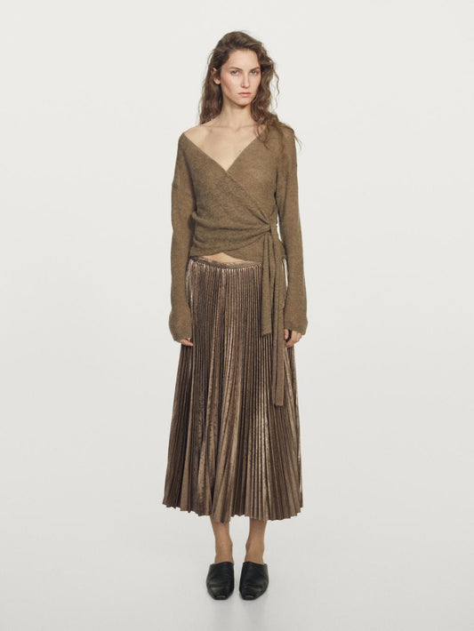 Pleated metallic-effect midi skirt