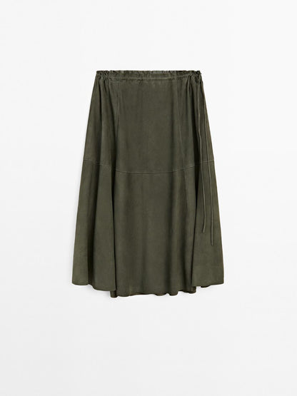 Suede leather skirt with gathered detail